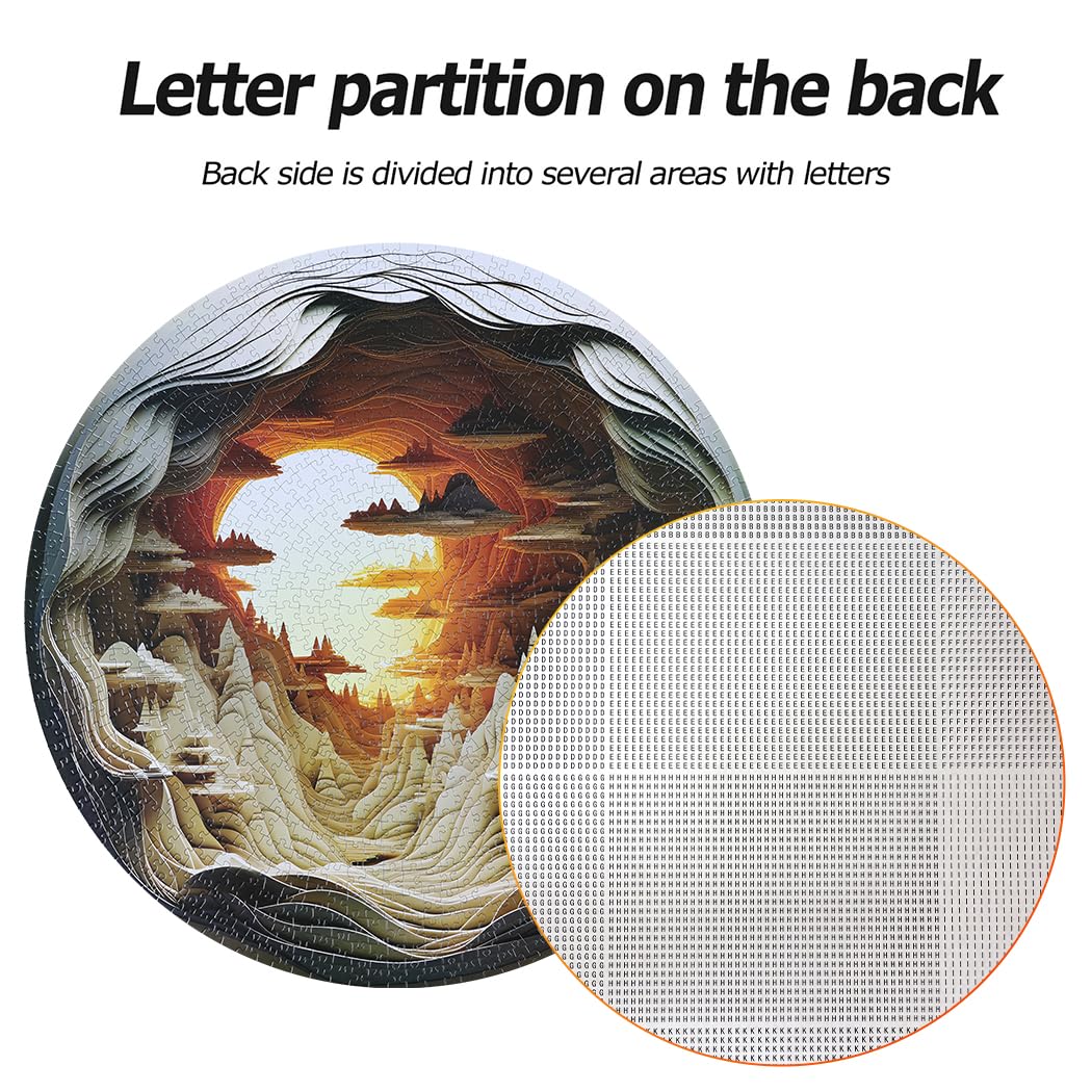 Bgraamiens Puzzle-Dawn- 3D Visual Dawn Inside a Cave 1000 Pieces Round Puzzle for Adult,Unique Puzzle Autostereoscopy Puzzle Hard Challenge Puzzle for Adult Bgraamiens