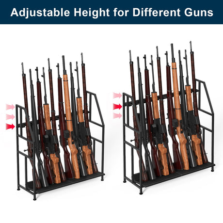 Gun Rack, Floor Standing Shotgun Racks Indoor, Heavy Duty Metal Frame Wooden Rifle Racks with Foot Padding, Vertical Gun Display Stand for Home Garage Gun Storage - Holds up to 10 Long Guns Nandae
