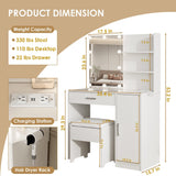 Makeup Vanity Desk with Lighted Mirror & Power Strip,Makeup Vanity Table with Lights and Lots Storage,3 Lighting Modes,35in Large Drawers Dressing Table,White Vabches