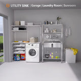 VINGLI 67" 2-Compartment Commercial Sink with Shelves Over & Drying Rack Underneath, 304 Stainless Steel Sink Double Basin with Drain for Restaurant, Freestanding Utility Sink for Laundry Room, Garage VINGLI