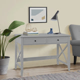 Lewahom Computer Desk with 2 Drawers, Elegant Home Office Writing Study Desk with Storage, Modern Simple Vanity Desk Console Table for Living Room, Grey Lewahom