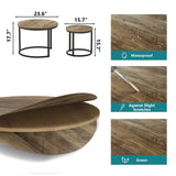 Smuxee Nesting Coffee Table Set of 2, 23.6" Round Coffee Table Wood Grain Top with Adjustable Non-Slip Feet, Industrial End Table Side Tables for Living Room Bedroom Balcony Yard Smuxee