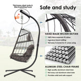 XIAO WEI Egg Chair with Stand - Patio Rattan Wicker Hanging Swing Egg Chair Hammock Chair for Indoor Outdoor Bedroom Garden - Aluminum Steel Frame and UV Resistant Cushion 350LBS Capacity (Dark Grey) XIAO WEI