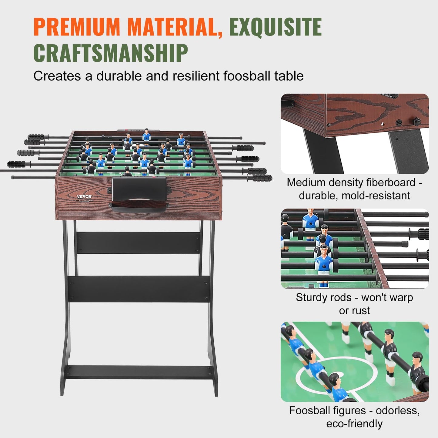 VEVOR Folding Foosball Table, 42 inch Standard Size Foosball Table, Indoor Full Size Foosball Table for Home, Family, and Game Room, Soccer with Foosball Table Set, Includes 2 Balls - WoodArtSupply