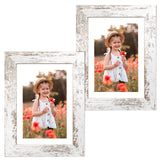 Capcillin 5x7 Picture Frame Wood Patten Distressed White Set of 2, Each Frame with Mat,Display 5x7 Picture Without mat or 4x6 Photos with Mat Wall Decor Table Top(CP001-MD5x7RW) Capcillin