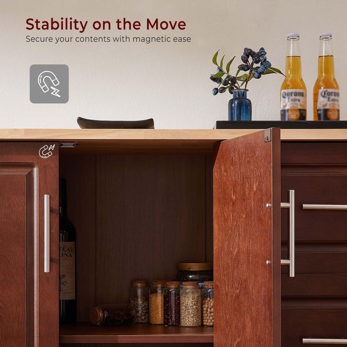 Lyromix Walnut 54" Rolling Kitchen Island Cart with Storage, Large Kitchen Cart with Folding Drop Leaf Breakfast Bar, Wood Island Table for Kitchen with 3 Drawers and Spice Rack & Towel Rack, Brown Lyromix