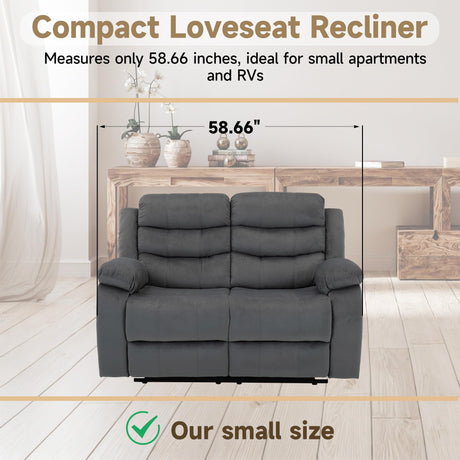 Cooexult Loveseat Recliner, Double Recliner with Side Pockets, Manual Reclining Loveseat for Living Room, Home Theater, RV, Dark Grey Cooexult