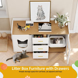 DWVO Double Cat Litter Box Enclosure for 2 Cats, 55 inch Large Two Cat Litter Box Furniture with Drawers for Storage, Wooden Dual Litter Box TV Stand White, 55" L x 19.7" W x 31.5" H DWVO