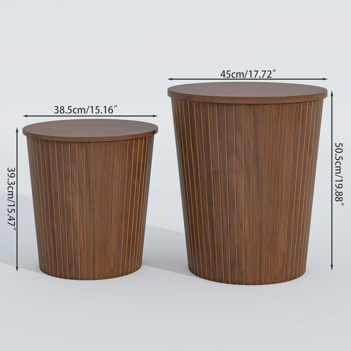 Nesting Coffee Table Set of 2, Round End Table with Storage, Farmhouse Side Table with Removable Wood Tops and Wood Basket Bases for Blanket Storage, Modern Coffee Table for Living Room (Walnut) Lisicues