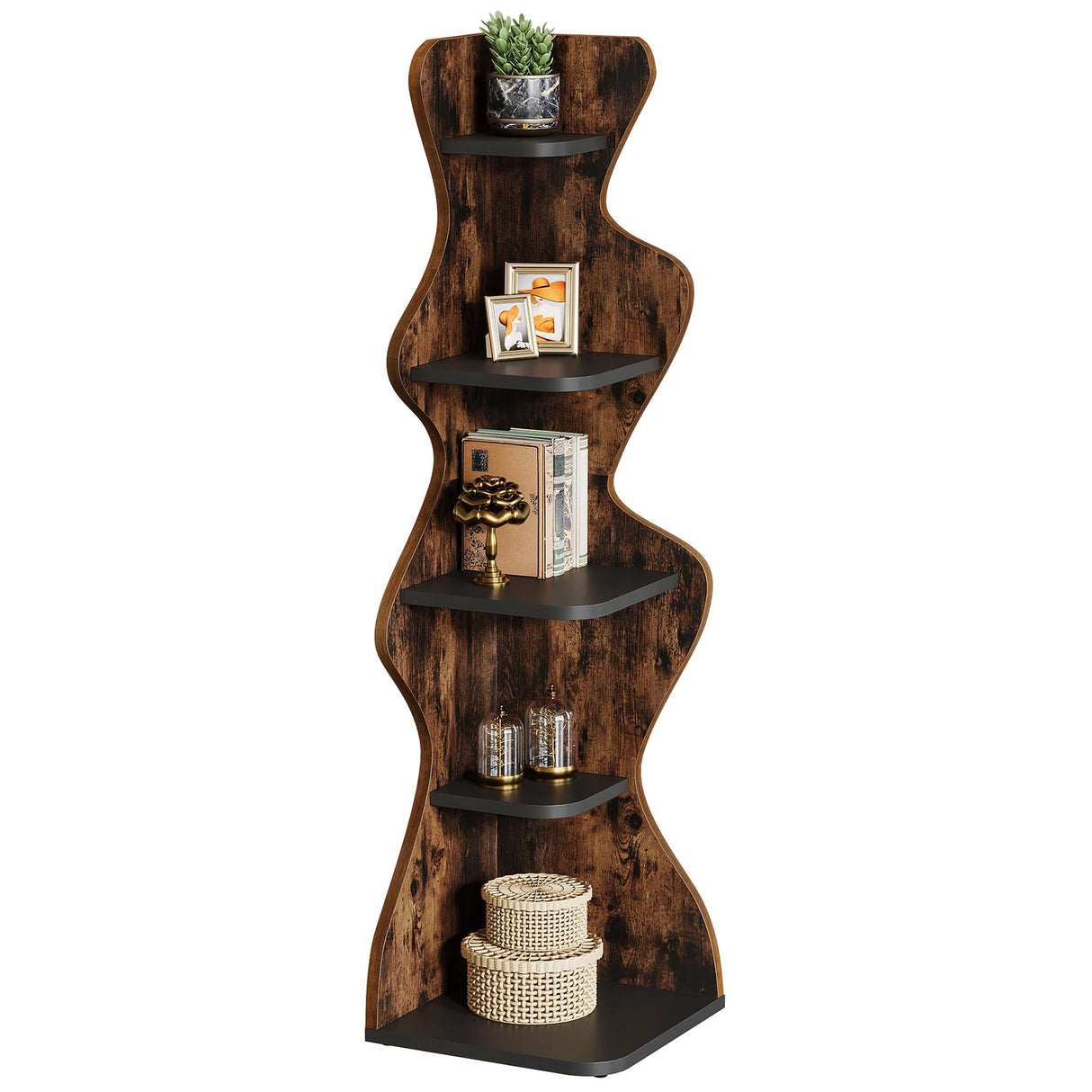 Tribesigns Rustic 5-Tier Corner Shelf – 69" Tall Wood Bookshelf & Display Stand for Small Spaces Tribesigns