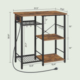 MAHANCRIS Bakers Rack with Power Outlet, Microwave Stand with Adjustable Mesh Rack, Coffee Bar Station, Kitchen Storage Racks with 6 S Hooks, for Kitchen, Dining Room, Rustic Brown and Black BRHR80E01 MAHANCRIS