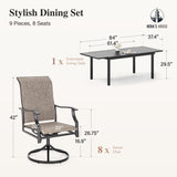 HERA'S HOUSE Outdoor Patio Dining Set of 9, 9 Piece Outdoor Table and Chairs Set of 1 Extendable Large Patio Table and 8 Quick Dry Textilene Swivel High Back Rocking Chairs for Lawn, Park, and Garden HERA'S HOUSE