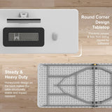 TRINEAR 6FT Folding Table, Portable Plastic Folding Table, Folding Dining Table with Carrying Handle, Party Table Easy Folding and Storage, for Indoor or Outdoor Use TRINEAR