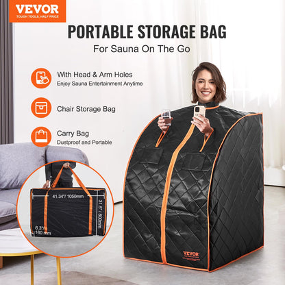 VEVOR Portable Sauna Tent Personal Sauna Kit for Home Spa, Detoxify & Soothing Infrared Heated Body Therapy, Time & Temperature Remote Control with Chair & Floor Mat 1050W