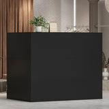 Hitow Modern Reception Desk Counter Table, L-Shap Reception Room Front Desk with Lockable Drawer & Open Shelves, Retail Counter for Salon Checkout Office, Black (55.9" W x 32.3" D x 48.4" H) Hitow
