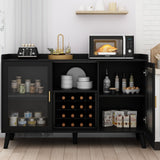 Loomie Wine Bar Cabinet with LED Light, Home Coffee Cabinet with Wine Rack and Glass Holder, Kitchen Buffet Sideboard W Storage Shelf, Freestanding Liquor Cabinet for Living Room, Dining Room (Black) Loomie