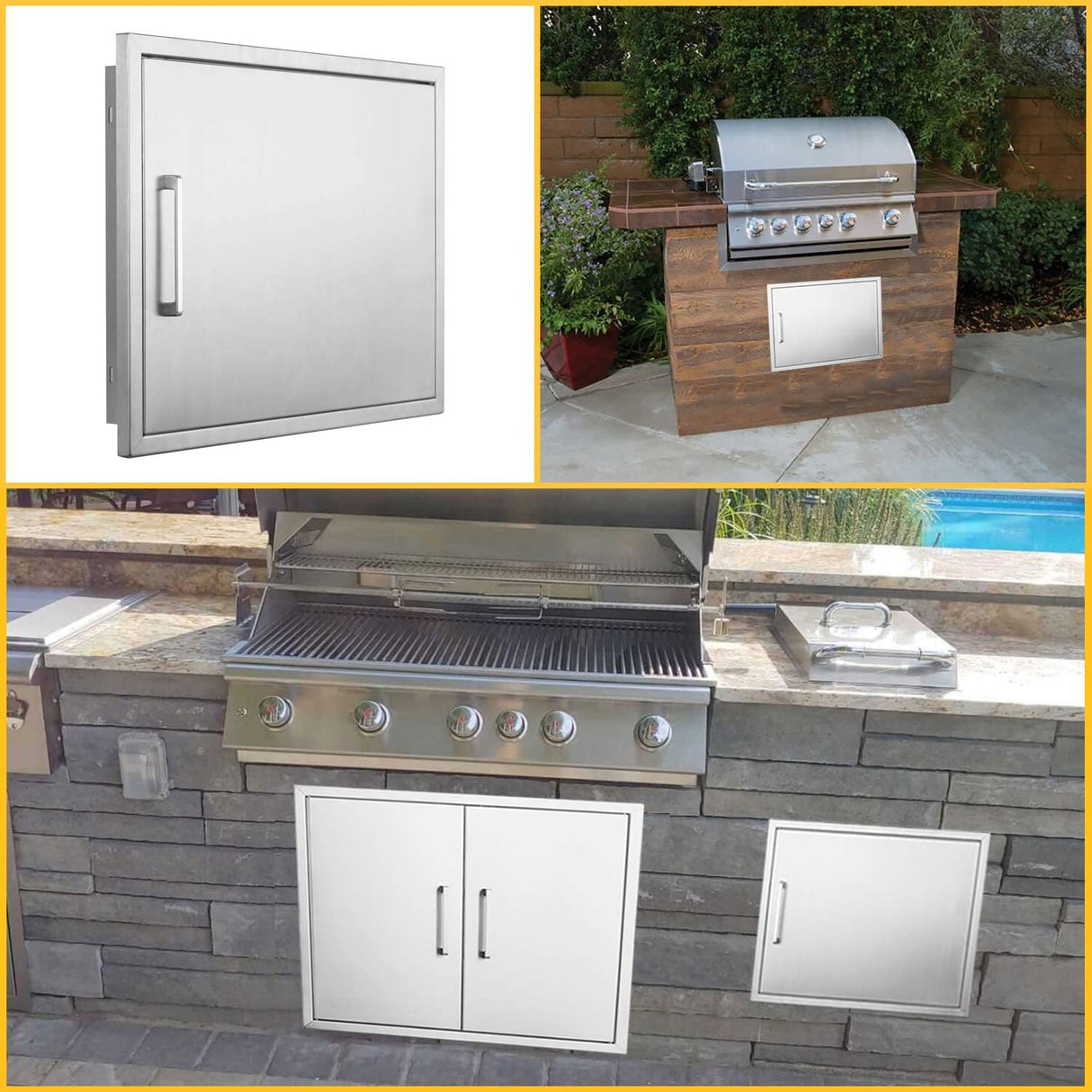 Outdoor Kitchen Doors- 30" W x 21" H - Stainless Steel BBQ Double Access Door,Flush Mount for Outdoor Kitchen and BBQ Island yuxiangBBQ