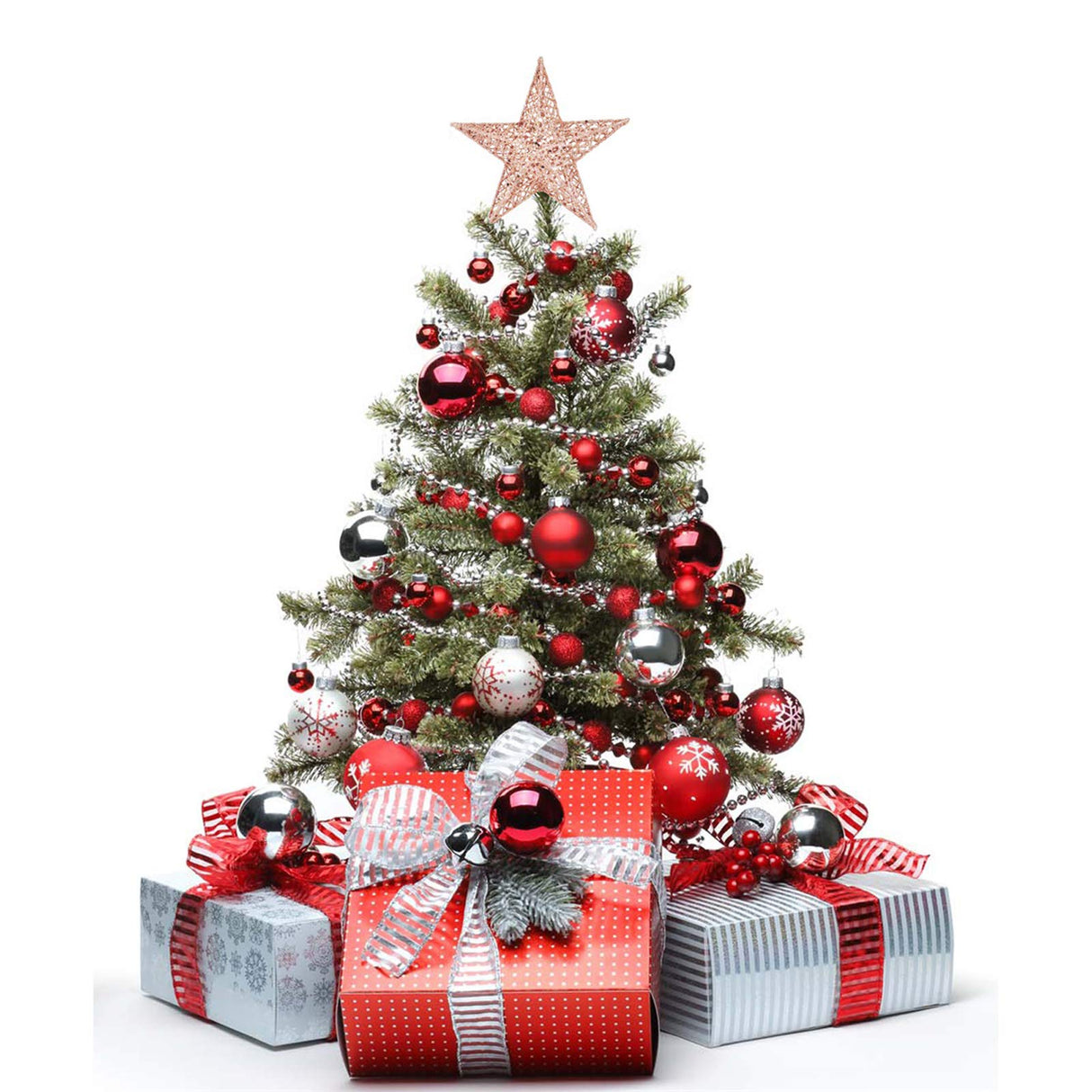 BinaryABC Christmas Tree Topper Star,Glittering Christmas Tree Decoration Ornaments,20cm (Rose Gold) BinaryABC