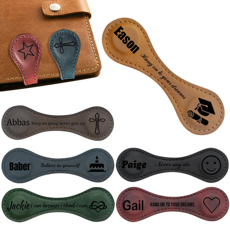 Jumaple Personalized Magnetic Leather Bookmark Custom Engraved Name Initials Text Vintage Magnetic Bookmarks Clip Customized Gifts for Readers Classmates Kids Book Lovers Jumaple