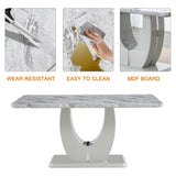 hohoedc 63" Morden Faux Marble Dining Room Table Set,Big Kitchen Dining Table for 6-8 with MDF Base,7 Piece Rectangle Dining Table Set &6 Pu Leather Upholstered Chairs Ideal hohoedc