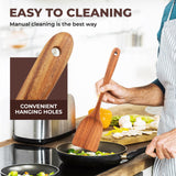 Wooden Spoons for Cooking, Teak Wooden Kitchen Utensil Set for Nonstick Cookware, Durable Wooden Cooking Utensils Set with Holder and Spoon Rest (9 Pcs) AYAWOW