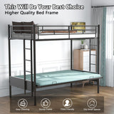 Twin Over Futon/Full Bunk Bed, Bed Frame with Sturdy Steel Frame, Convertible Metal Bunk Bed Couch and Bed with Guard Rail Ladder for Kids Adults Teens,Black Anwick