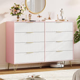 GarveeHome Fluted Dresser for Bedroom with 8 Drawers,55" Wide Modern Chest of Wooden Bedroom Chest with Metal Handle,Clothes Storage Organizer,Dresser & TV Stand for Living Room,PIink GarveeHome