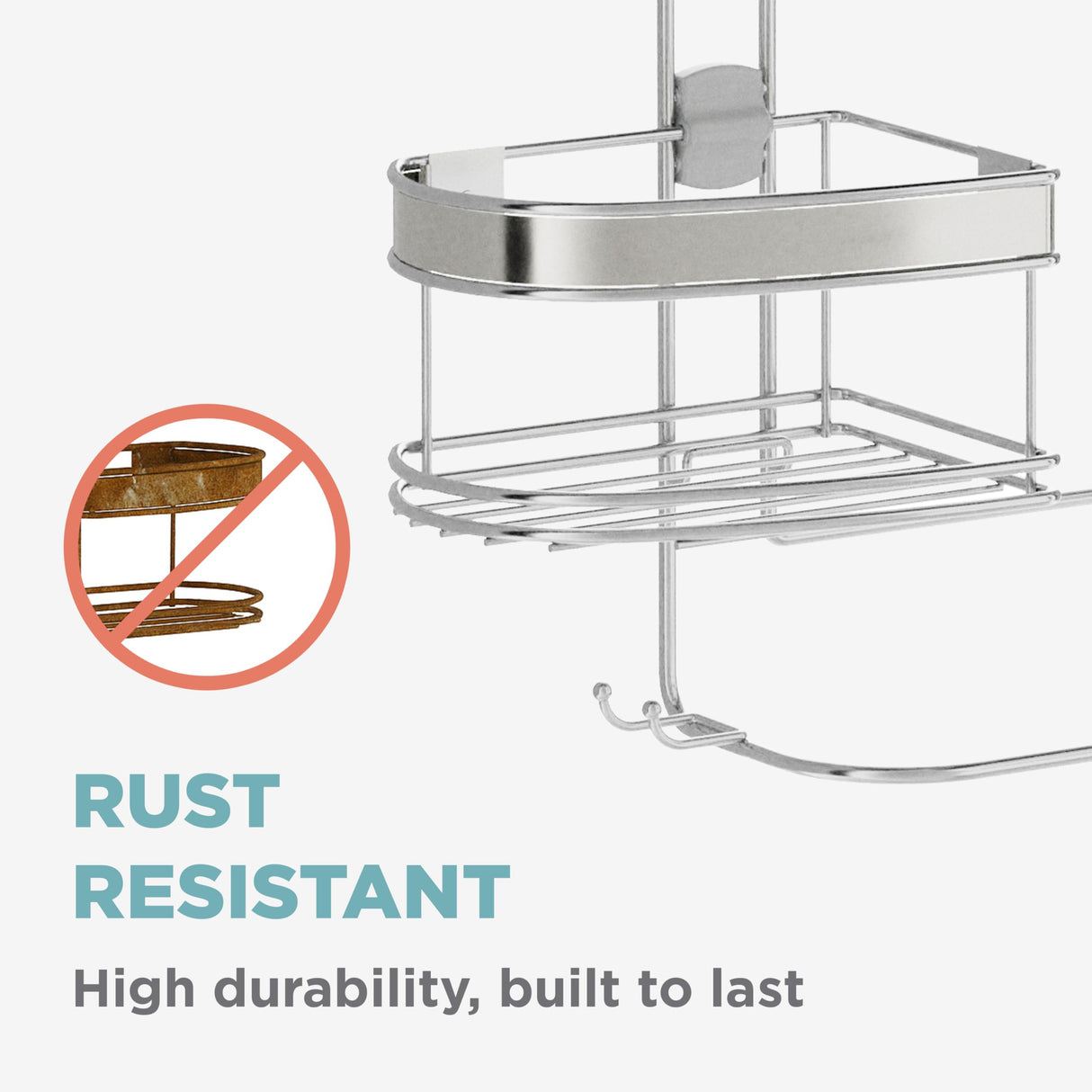Zenna Home Rust-Resistant Hanging Shower Caddy for Handheld Shower Heads, Over the Shower Head Caddy with 2-Way Adjustable Baskets and Storage Hooks, Bathroom Hanging Organizer, Stainless Steel Zenna Home