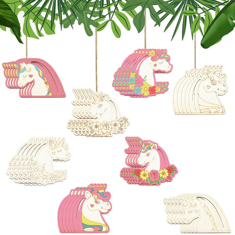 UR URLIFEHALL 24 Pcs Unfinished Wood Unicorn Cutouts Wood Frame Embellishments for Tag Decoupage DIY Scrapbooking Card Making Painting Crafts UR URLIFEHALL