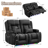 TUNYI Power Loveseat Recliner Sofa - Home Theater Seating with Massage & Heat Faux Leather RV Recliner Loveseat Sofa with USB/Cup Holder/Side Pocket/LED Light/Pillow (Black) TUNYI