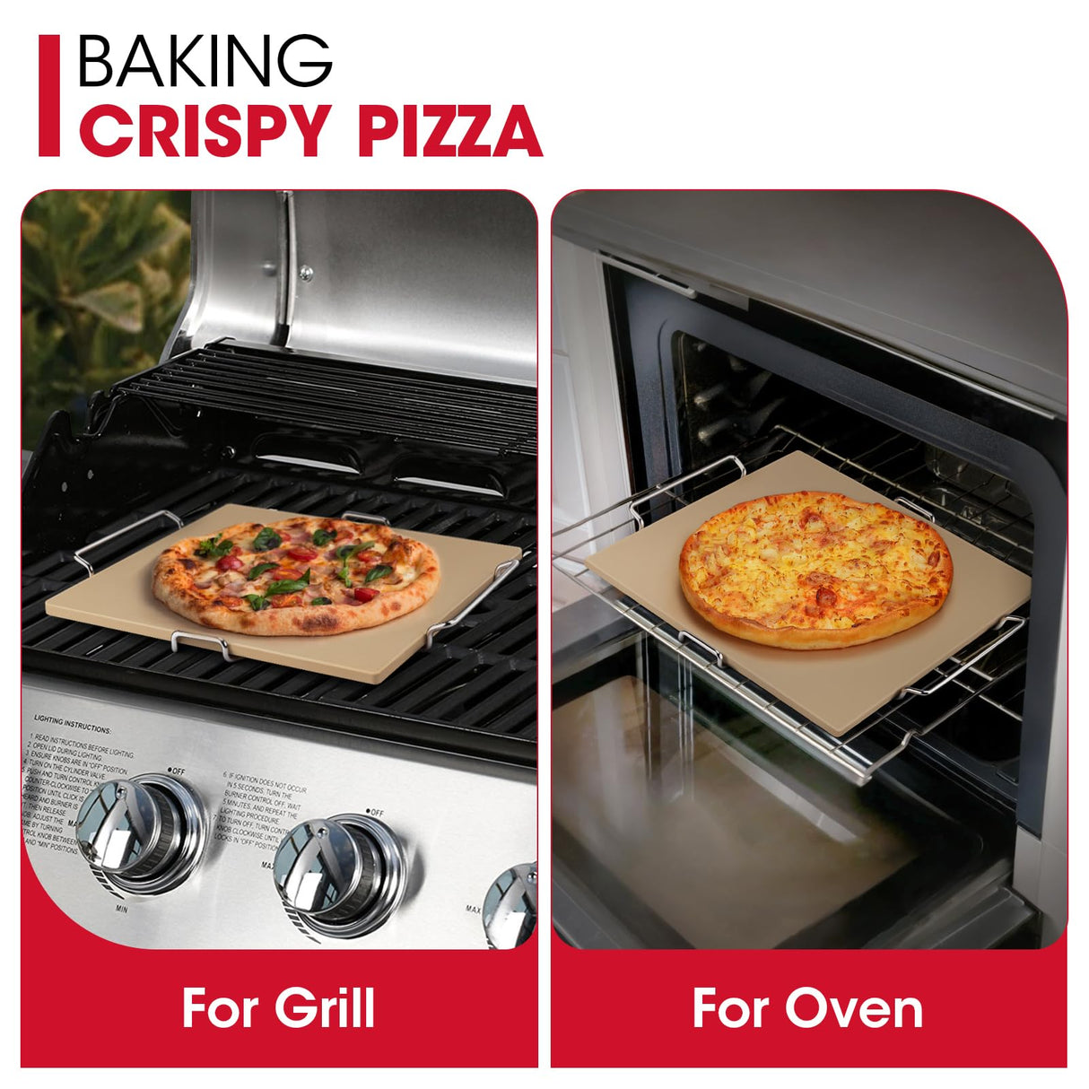 Unicook 12 Inch Square Pizza Stone for Oven and Grill, Oven Baking Stone for Bread, Cordierite Pizza Pan for Baking Crispy Pizzas, Bread and Cookies, Includes Carry Rack and Pizza Dough Scraper Unicook