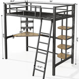 SogesSleep Loft Bed Twin Size, Bunk Bed with Desk, Shelves and Monitor Stand, Heavy Duty Metal Twin Loft Bed with Charging Station, Safety Guard & Ladder, Space-Saving, No Box Spring Needed SogesSleep