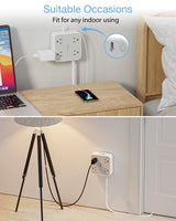 Surge Protector Flat Extension Cord Flat Plug Power Strip, 8 AC Outlets, 3 USB Charger(1 USB C Port) 3-Sided Outlet Extender, 5 Ft, 900 Joules Protection, Office Supplies, Dorm Room Essentials, Grey TESSAN