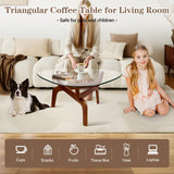 Glass Coffee Tables for Living Room, Triangle Coffee Table with Non-Tip Rubber Wood Base, Morden Tea Table with Tempered Glass Top | Perfect for Homes with Kids/Pets, Office, Apartment (Brown) DUO GE MAO