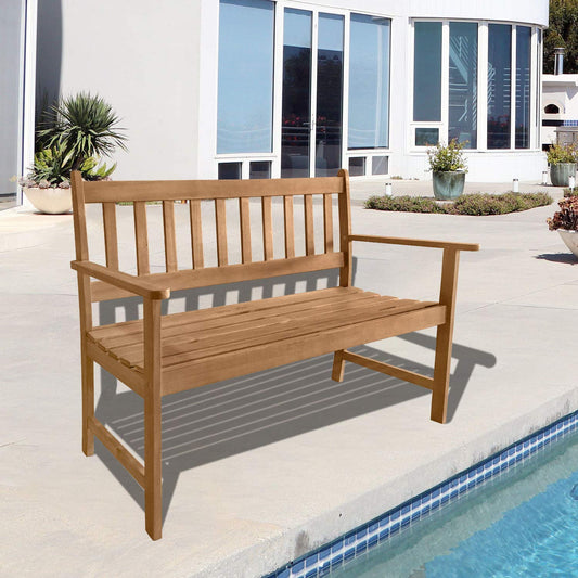 Wood Patio Bench Park Garden Bench Acacia Wood Outdoor Bench with Armrests, 705Lbs Weight Capacity Wooden Furniture Front Porch Chair Bench for Pool Beach Backyard Balcony Porch Deck, Natural Oiled