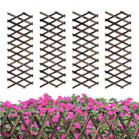 4 PCS Expandable Garden Trellis, 12" x 75" Wooden Lattice Fence Wall Panel Stretchable Decorative Fences Lattice Trellis for Climbing Plants Outdoor Ivy Vine Rose Clematis Garden Patio Room Decor (4) Bounmer