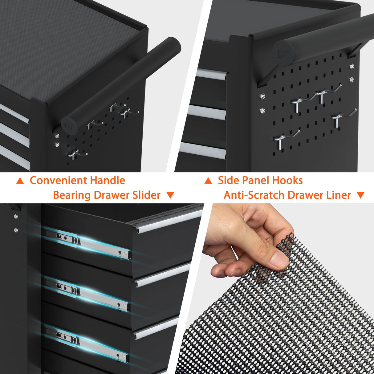 DYneeds 7-Drawer Rolling Tool Chest, Tool Box with Wheels and Drawers, High Capacity Detachable Mobile Tool Storage Cabinet for Workshop, Garage, Mechanics and Repair Room (Black) DYneeds