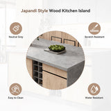 homary 72'' Kitchen Island with Storage Gray Japandi Island Table with LED Light Wood Kitchen Cabinet with Drawers & Wine Rack homary