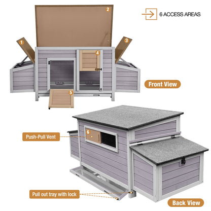 Chicken Coop Outdoor Wooden Hen House with Nesting Box Poultry Cage with 2 Perches,2 Large Front Doors