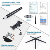 Ergonomic Mid-Back Leather Adjustable Drafting Chair with Flip-up Arms and Foot Ring, Standing-Desk Matched Tall Swivel Computer Office Stool, Black CHAIRMAN