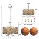 LynPon 17.7" Brushed Nickel Boho Rattan Chandeliers for Dining Room, 6-Light Seagrass Pendant Light Fixtures with Hand Woven Wicker Shade, Farmhouse Drum Chandelier for Living Room Kitchen Hallway LynPon