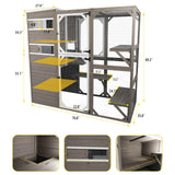 Gowoodhut Large Outdoor Catio Enclosures - Wooden Cat House Weatherproof with Multi Platforms & Weather Resistant Roof, Indoor Interoperability - 71" H 77" L Gowoodhut