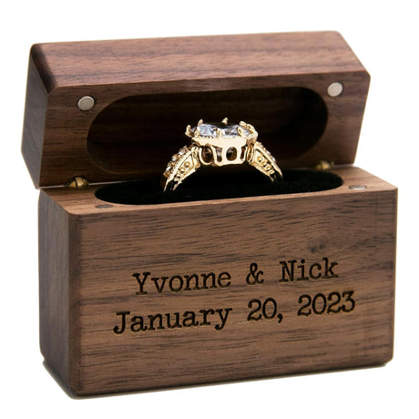MUUJEE Custom Engraved Wood Flip Ring Box, 2.25 x 0.9 x 2 Inches Wooden Slim Ring Holder For Engagement Proposal, Weddings, Anniversaries, Birthday Gift Ideas MUUJEE