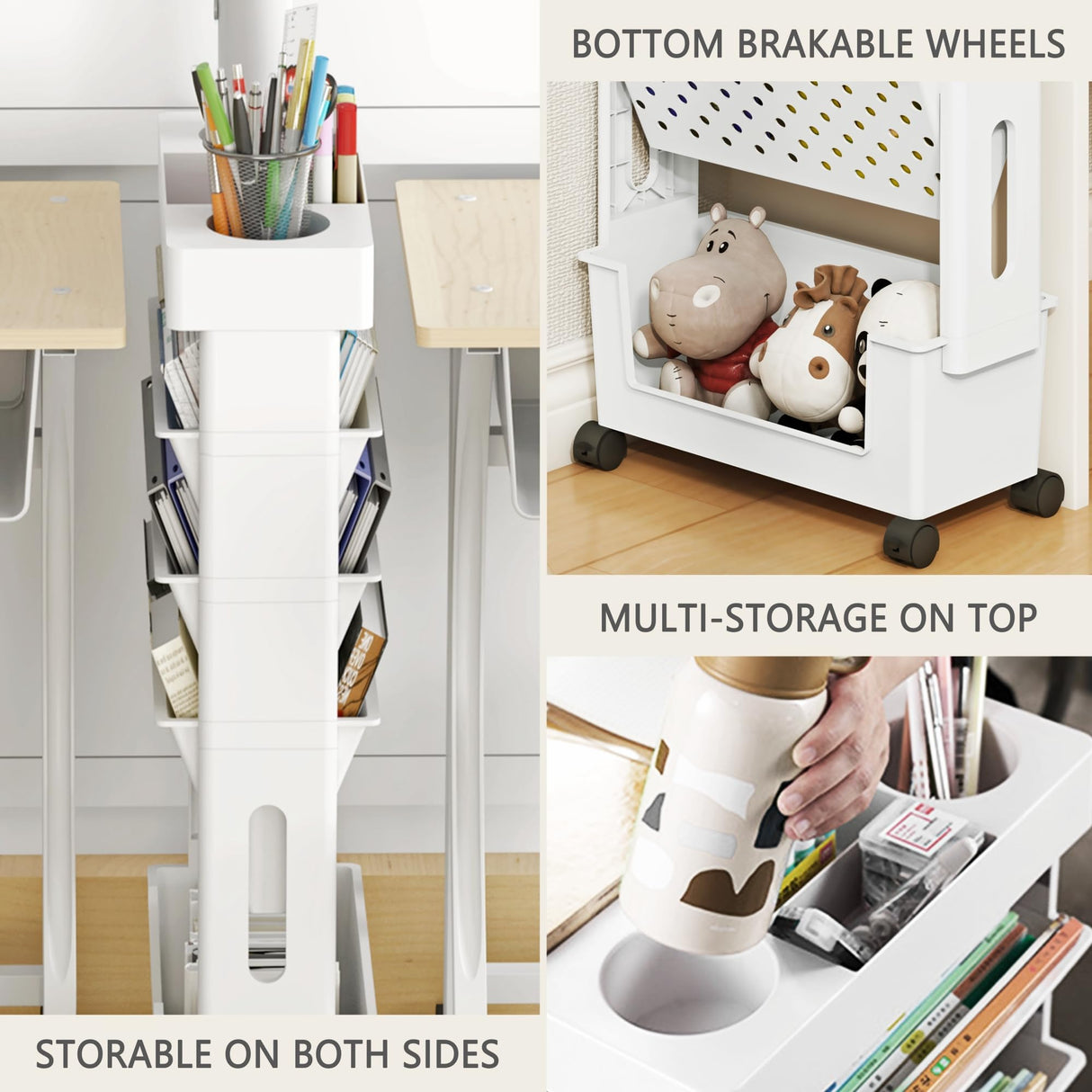yeavs 5-Tier Mobile Bookshelf, Rolling Bookcase Book Storage Rack, Movable File Folder Organizer Cart with Wheels for Home Study Office Living Room Classroom, White yeavs