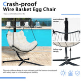 Single Hanging Swing Egg Chair With Stand, Polyester Static Rope + Wire Netting, With Thickened Uv Resistant Removable Cushions, 350lbs Capacity For Living Room Bedroom Balcony Patio Xmas Gift (White) VIXLON
