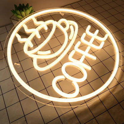 Britrio Coffee Neon Sign for Home Cafe Bar Kitchen Dinning Room Light Birthday Party Bedroom Restaurant Pub Man Cave LED Wall Art Decoration Holiday Gift 5V USB Powered Warm White - WoodArtSupply