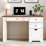 Ieejdn 47" Home Office Desks, Executive Desk, Farmhouse Computer Desk with Drawers and Charging Station, File Drawer, Storage Cabinet, Rustic Computer Writing Desk,Antique White Ieejdn