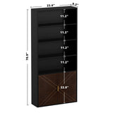 IRONCK Book Shelf and Bookcase with Leather Doors, 70" Tall Bookshelf, 6 Tier Display Case Floor Standing for Home Office, Living Room, Black IRONCK