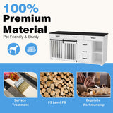 Lovinouse Large Dog Crate Furniture, 67" Wooden Dog Crates Kennel Furniture with Sliding Door, Storage Shelves and Drawers for Small, Medium and Large Dog, White+Black Tablet Lovinouse