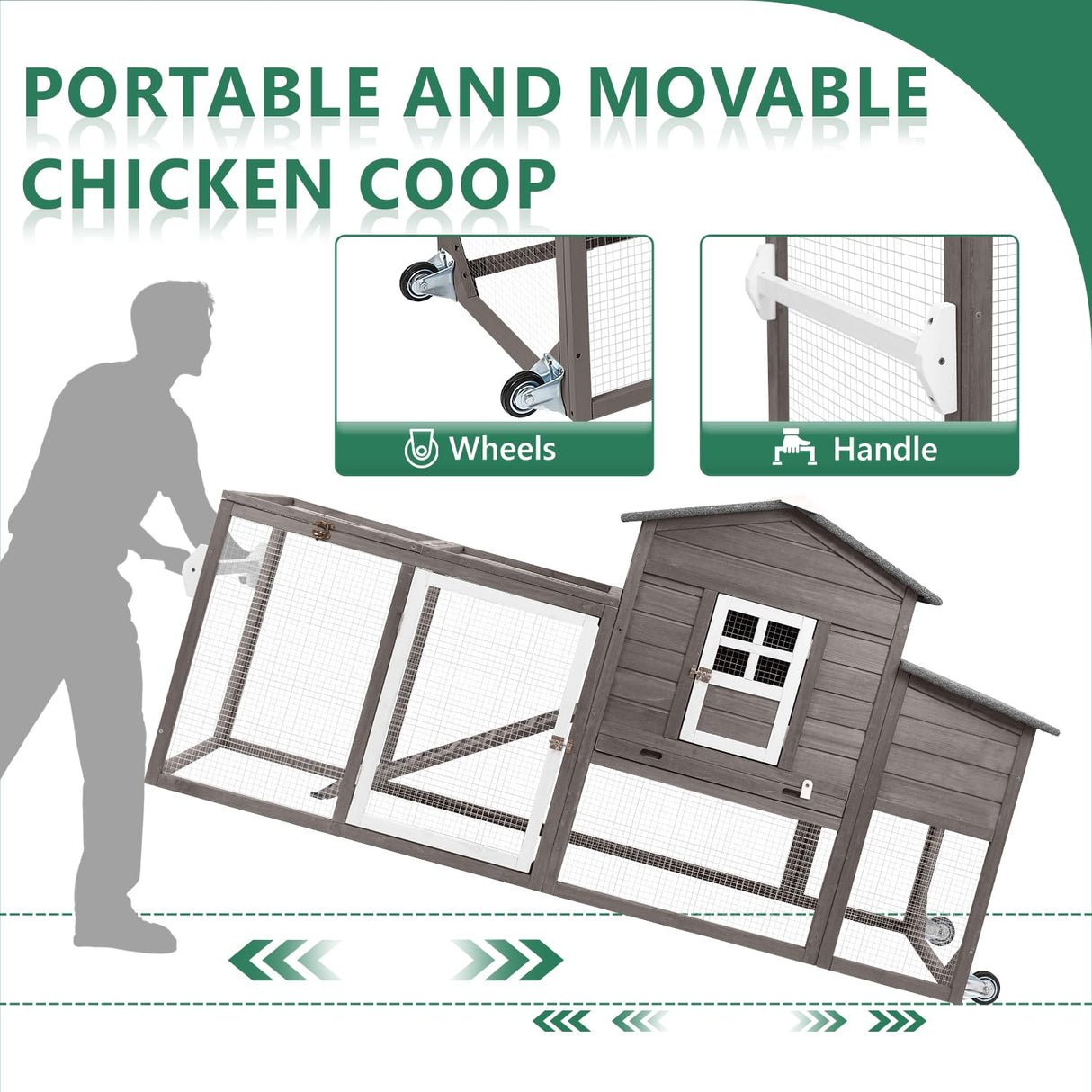 Magazoopet 79" L Chicken Coop with Run, Mobile Chicken Hen House with Wheels, Nesting Boxes, Indoor Outdoor Rabbit Hutch, Poultry Cage for Chickens Ducks Bunny with Removable Tray, Ramp (Grey) Magazoopet